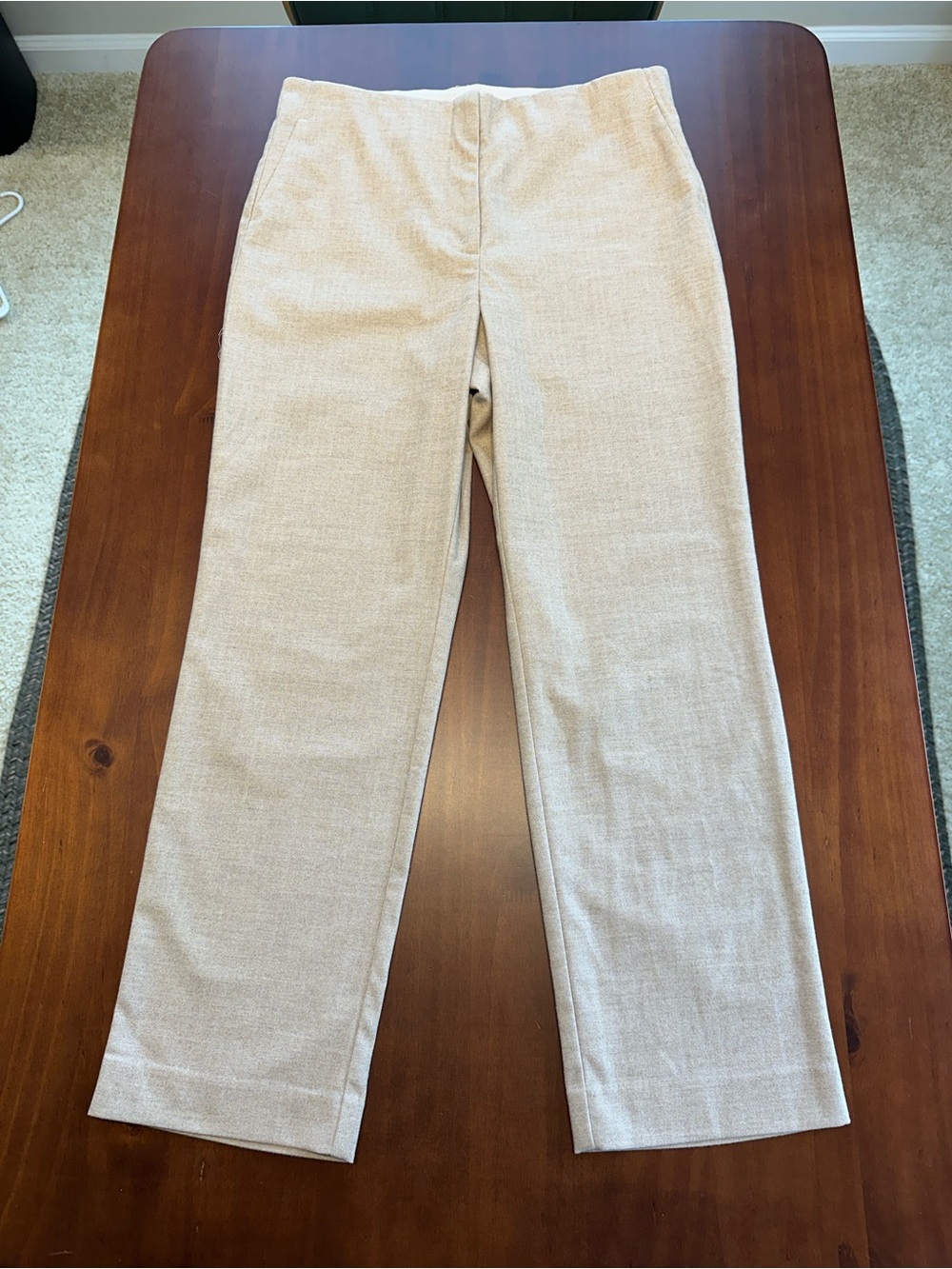 LOFT Beige High Waist Straight-Leg Trousers Stretch Waist Band with Zipper